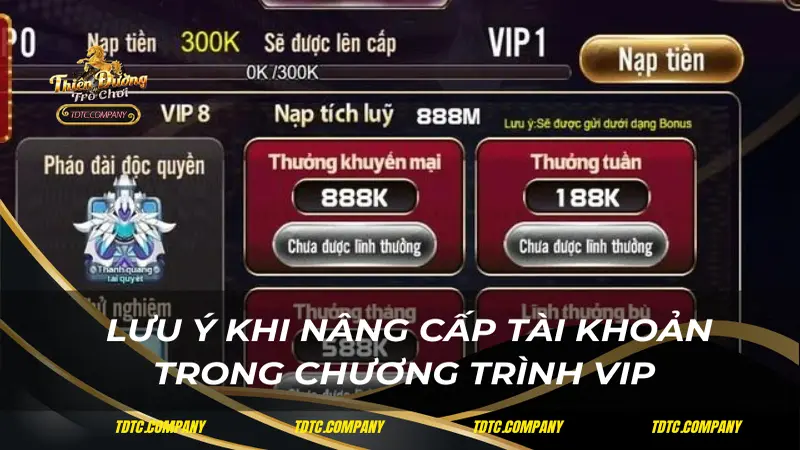 Lưu ý khi nâng cấp tài khoản trong chương trình VIP 